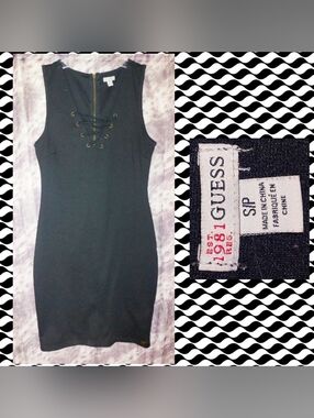 Guess brand Black V-Neck Bodycon Soft Knit Tank Dress Sz Small